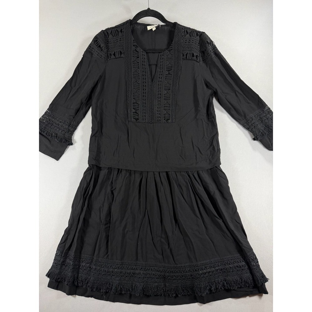 Tuckernuck Black Pippa Fringe Dress Size S Mini Lace Trim Goth Wednesday Addams